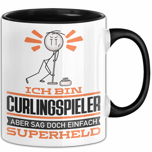 Curlingspieler Geschenk Tasse Ich Bin Curlingspieler Aber Sag Doch Einfach Superheld Lustige Geschenkdiee für Curlingspieler Kaffee-Becher Schwarz Trendation