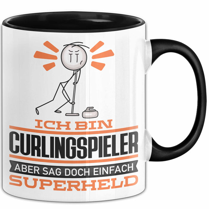 Curlingspieler Geschenk Tasse Ich Bin Curlingspieler Aber Sag Doch Einfach Superheld Lustige Geschenkdiee für Curlingspieler Kaffee-Becher Schwarz Trendation