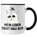 Dank Meme Tasse Katzen Besitzer Wortspiel Ja Mein Leben Sieht Mau Aus Traurige Katze Geschenkidee Schwarz Trendation