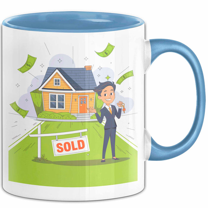 Immobilienmakler Tasse Geschenk Lustige Geschenkidee Spruch Für Haus Verkäufer Blau Trendation