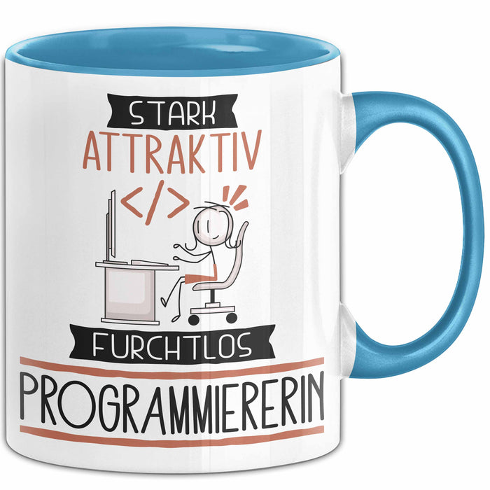 Programmiererin Tasse Geschenk Becher Stark Attraktiv Furchtlos Programmiererin Lustige Geschenkidee Blau Trendation