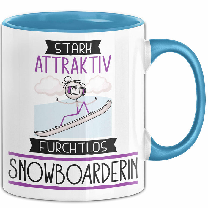 Snowboarderin Tasse Geschenk Becher Stark Attraktiv Furchtlos Snowboarderin Lustige Geschenkidee Blau Trendation