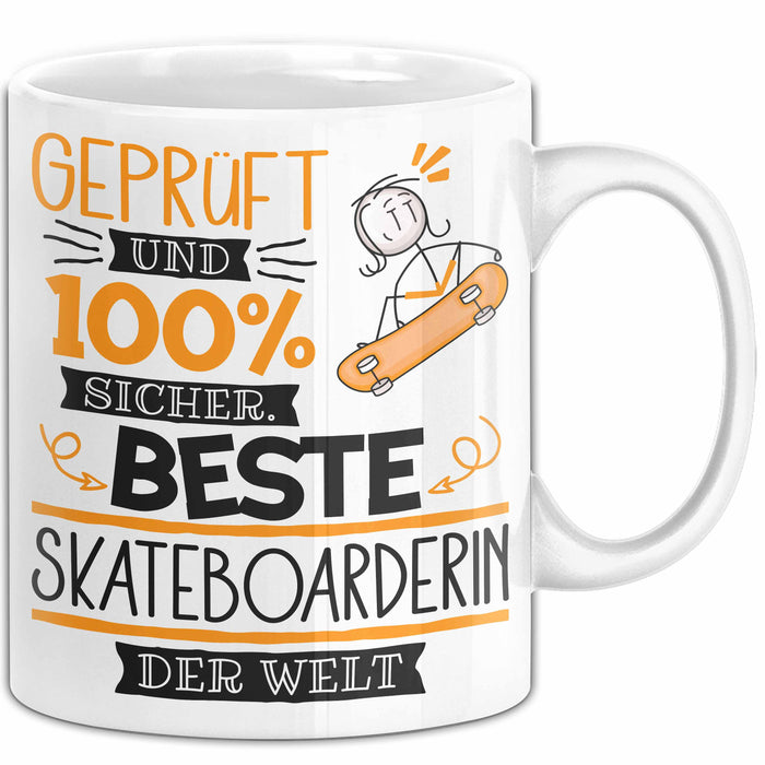Beste Skateboarderin Der Welt Tasse Geschenk für Eine Skateboarderin Geprüft Und Sicher Geschenkidee Geburtstag Weihnachten Weiß Trendation