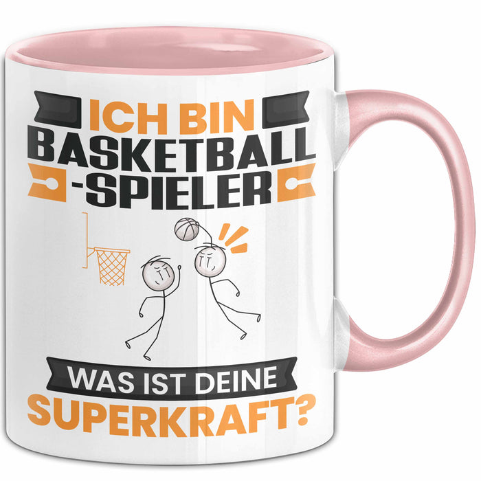 Basketballspieler Tasse Geschenk für Basketballspieler Geburtstag Lustiger Spruch Kaffee-Becher Was Ist Deine Superkraft Rosa Trendation