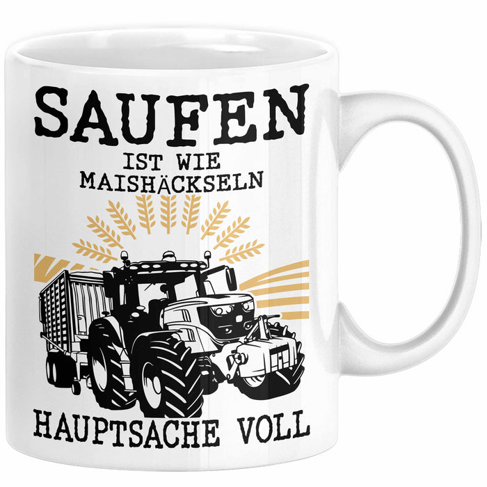 Landwirt Tasse Geschenk Mais Häckseln Bauer Landwirtschaft Hauptsache Voll Weiß Trendation