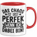 Humor Tasse Kollegen Das Chaos Ist Erst Perfekt Wenn Ich Dabei Bin Geschenkidee Kaffee-Becher Rot Trendation