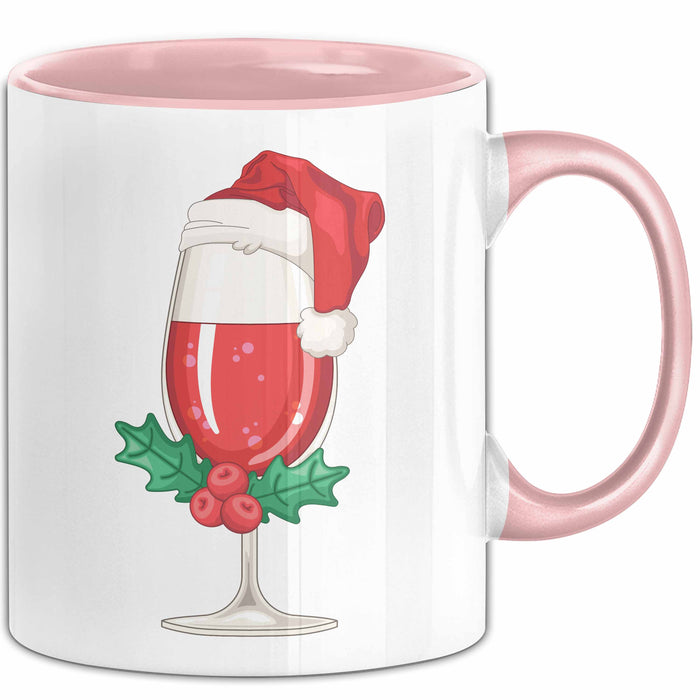 Weihnachten Weinglas Tasse Geschenk Weihnachtliche Grafik Kaffee-Becher Rosa Trendation