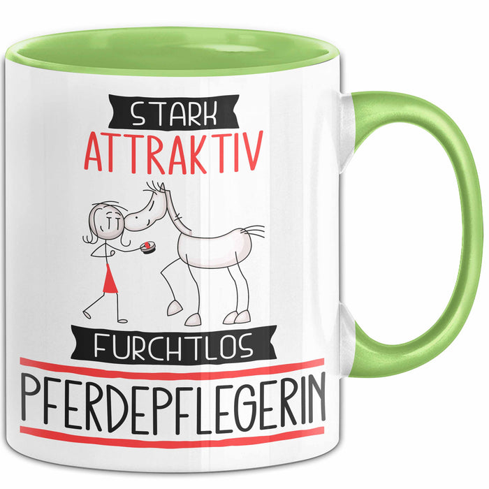 Pferdepflegerin Tasse Geschenk Becher Stark Attraktiv Furchtlos Pferdepflegerin Lustige Geschenkidee Grün Trendation