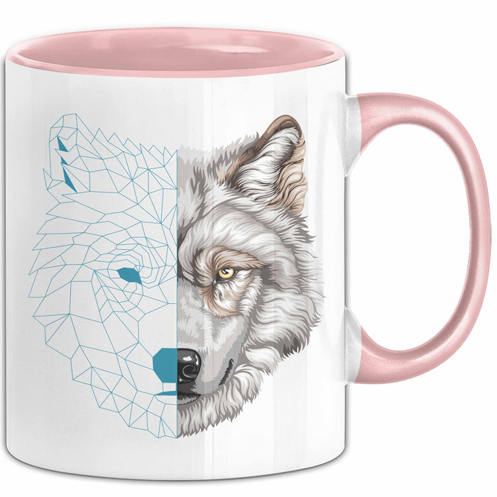 Wolf Tasse Geschenk Geometrisch Realistisch Geteilt Geschenkidee Rosa Trendation