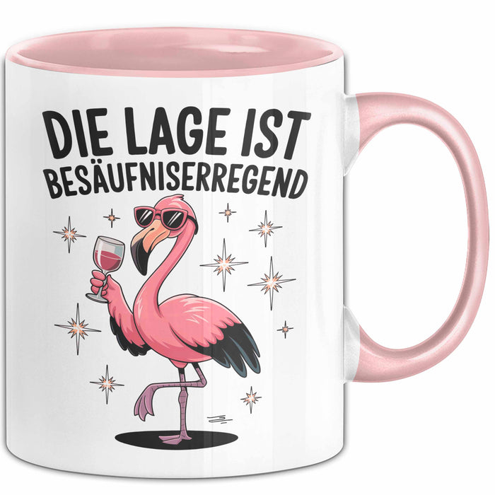 Flamingo Trinkend Tasse Geschenk Lustige Geschenkidee Spruch Die Lage Ist Besäufniserregend Rosa Trendation