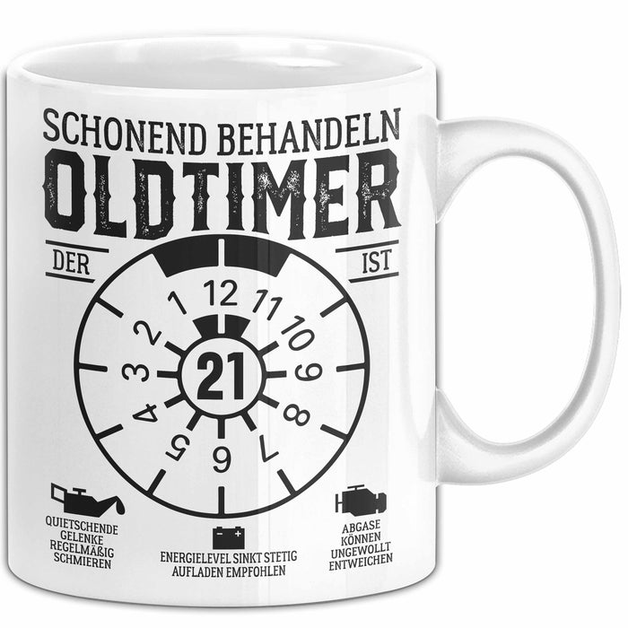 21. Geburtstag Tasse Geschenk Schonend Behandeln Oldtimer Der Ist 21 Geschenkidee Kaffee-Becher Weiß Trendation