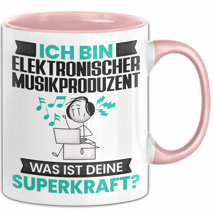 Elektronischer Musikproduzent Tasse Geschenk für Elektronischer Musikproduzent Geburtstag Lustiger Spruch Kaffee-Becher Was Ist Deine Superkraft Rosa Trendation
