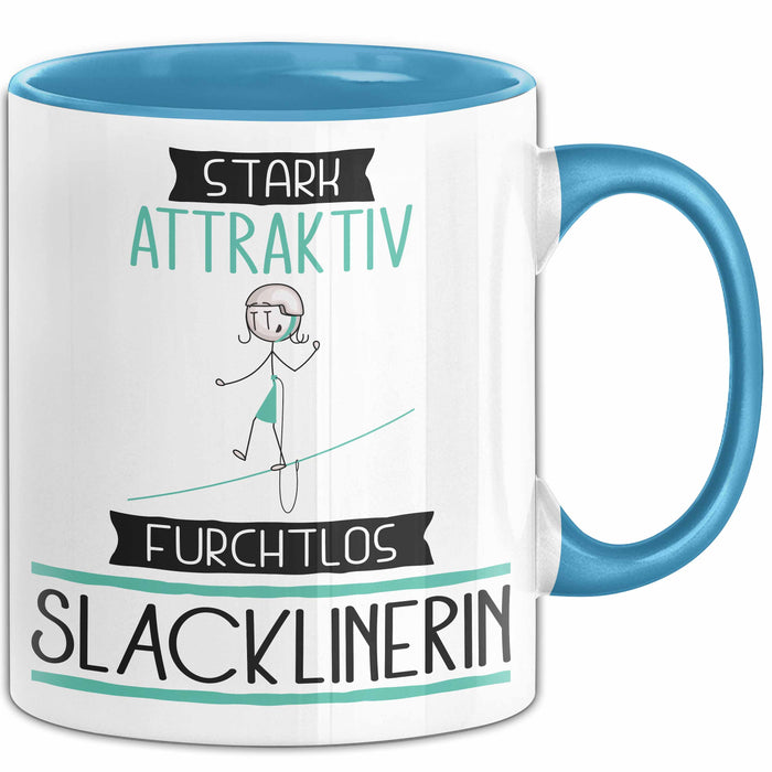 Slacklinerin Tasse Geschenk Becher Stark Attraktiv Furchtlos Slacklinerin Lustige Geschenkidee Blau Trendation