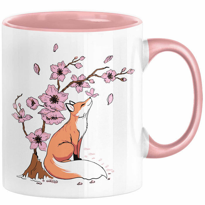 Fuchs Tasse Geschenk Fox Japanese Kirschblüte Blume Vintage Fuchs Kaffee-Becher Rosa Trendation