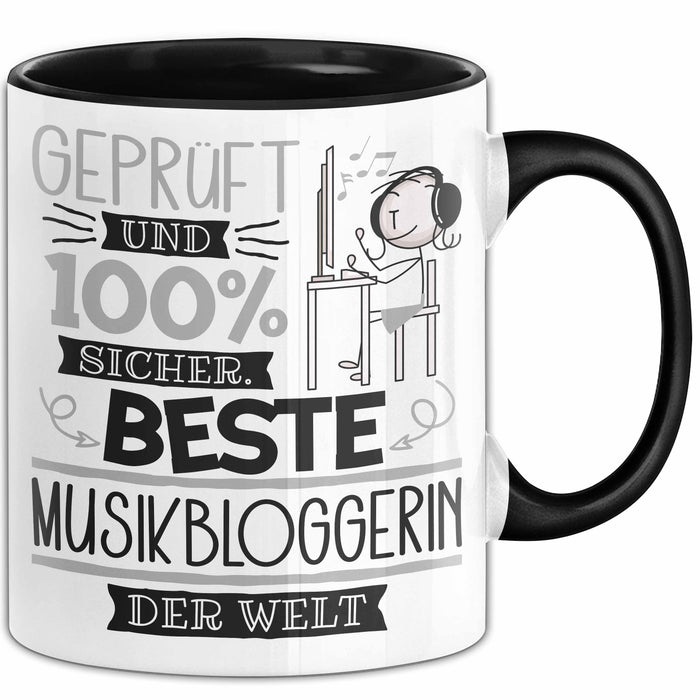 Beste Musikbloggerin Der Welt Tasse Geschenk für Eine Musikbloggerin Geprüft Und Sicher Geschenkidee Geburtstag Weihnachten Schwarz Trendation