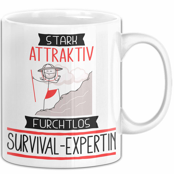 Survival-Expertin Tasse Geschenk Becher Stark Attraktiv Furchtlos Survival-Expertin Lustige Geschenkidee Weiß Trendation