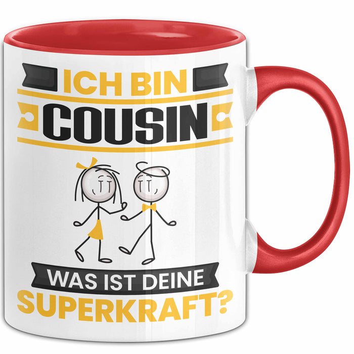 Cousin Tasse Geschenk für Cousin Geburtstag Lustiger Spruch Kaffee-Becher Was Ist Deine Superkraft Rot Trendation