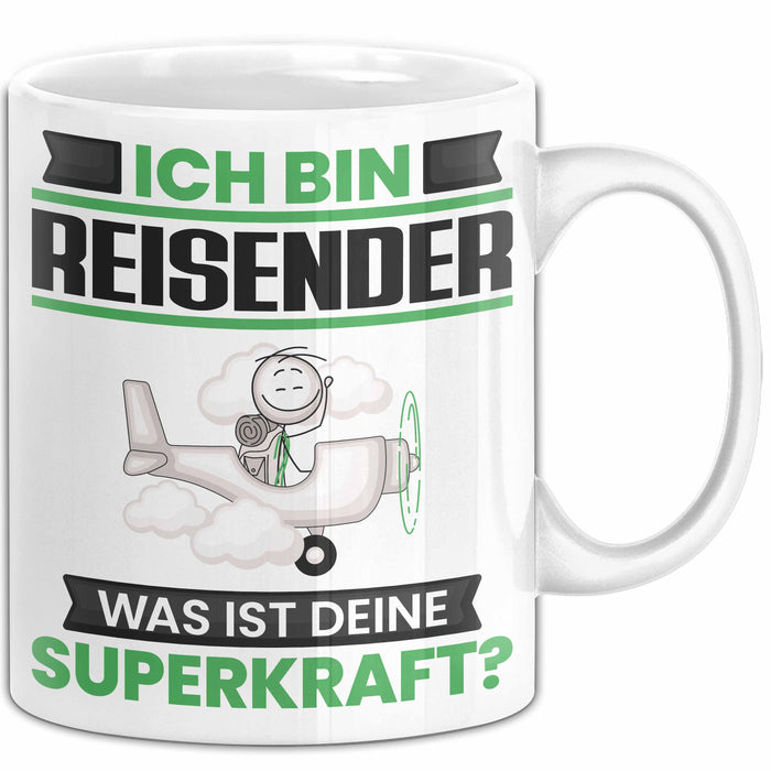 Reisender Tasse Geschenk für Reisender Geburtstag Lustiger Spruch Kaffee-Becher Was Ist Deine Superkraft Weiß Trendation