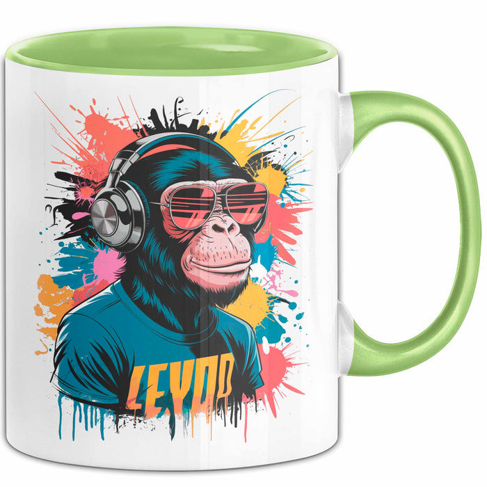 Affe Tier Kopfhörer Sonnenbrille Tasse Geschenk Lustige Geschenkidee Spruch Grün Trendation