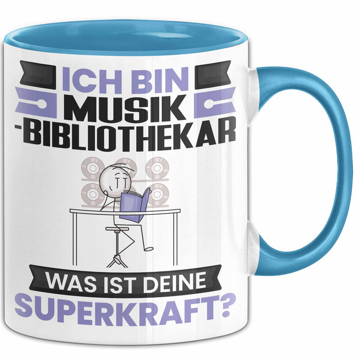 Musikbibliothekar Tasse Geschenk für Musikbibliothekar Geburtstag Lustiger Spruch Kaffee-Becher Was Ist Deine Superkraft Blau Trendation