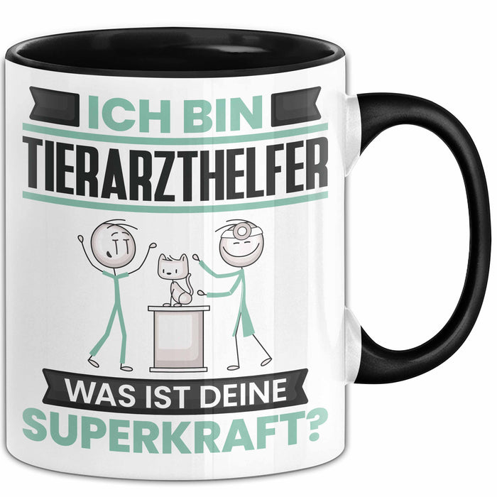 Tierarzthelfer Tasse Geschenk für Tierarzthelfer Geburtstag Lustiger Spruch Kaffee-Becher Was Ist Deine Superkraft Schwarz Trendation
