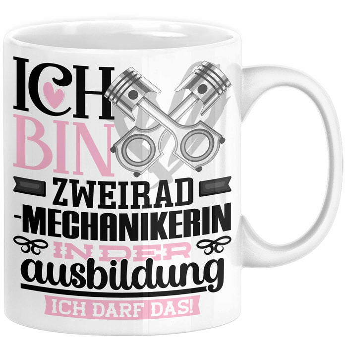 Zweiradmechanikerin Ausbildung Start Geschenk Tasse Ich Bin Zweiradmechanikerin In Der Ausbildung Ich Darf Das Kaffee-Becher Geschenkidee Weiß Trendation