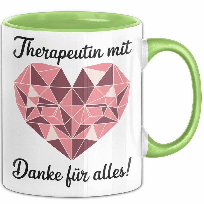 Physiotherapeut Physiotherapie Tasse Geschenk Lustige Geschenkidee Spruch Therapeutin Mit Herz Danke Für Alles Grün Trendation
