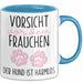 Hundeliebhaber Tasse Geschenk Lustiger Spruch Vorsicht Vor Dem Frauchen Blau Trendation