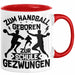 Handball Geschenk Tasse Geschenkidee Handball-Spieler Handballspielerin Mädchen Jungs Kaffee-Becher Zum Handball Geboren Zur Schule Gezwungen Rot Trendation