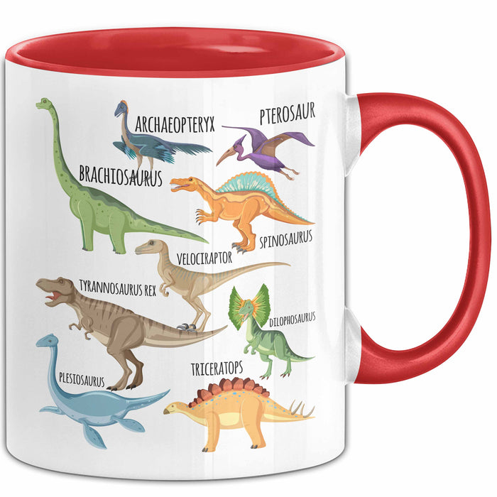 Dino Tasse Geschenk Dinosaurier Geschenkidee Jungs Dino-Fans T-Rex Arten Von Dinosaurieren Kakao Becher Becher Rot Trendation