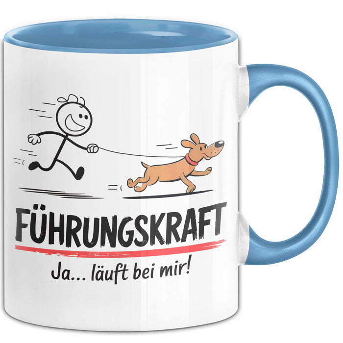Hundebesitzer Hundegassi Tasse Geschenk Lustige Geschenkidee Spruch Führungskraft Ja Läuft Bei Mir Blau Trendation