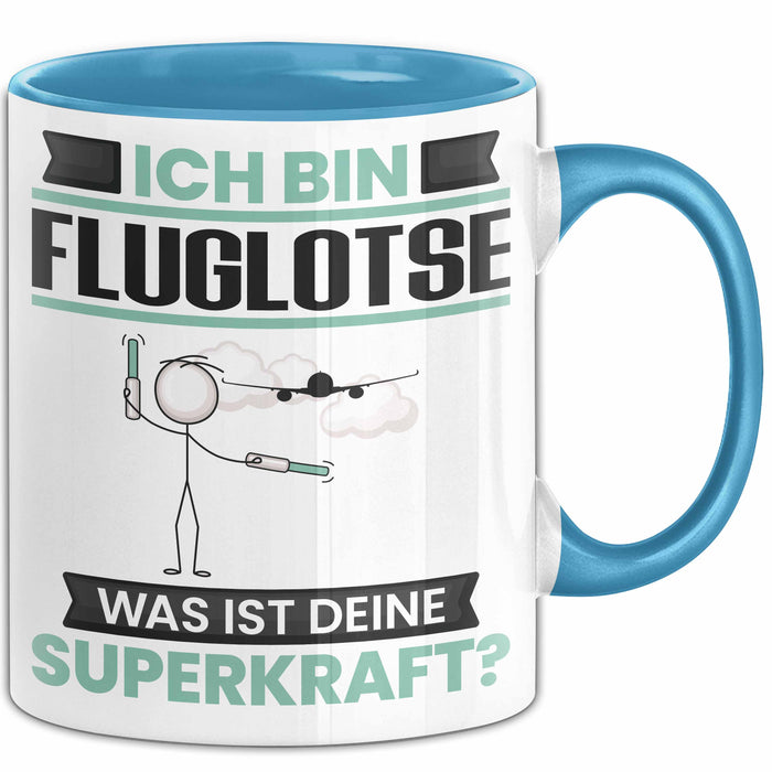 Fluglotse Tasse Geschenk für Fluglotse Geburtstag Lustiger Spruch Kaffee-Becher Was Ist Deine Superkraft Blau Trendation