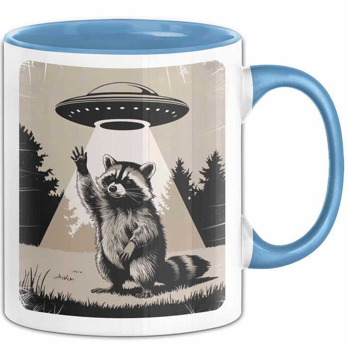 Waschbär Tierliebhaber UFO Alien Tasse Geschenk Lustige Geschenkidee Spruch Blau Trendation