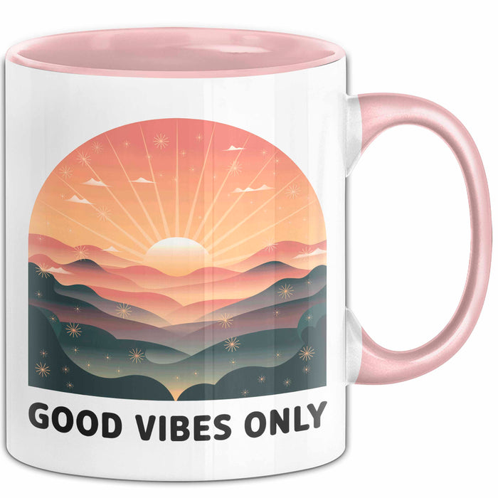 Positive Vibes Tasse Geschenk Lustige Geschenkidee Spruch Für Glückliche Seelen Rosa Trendation