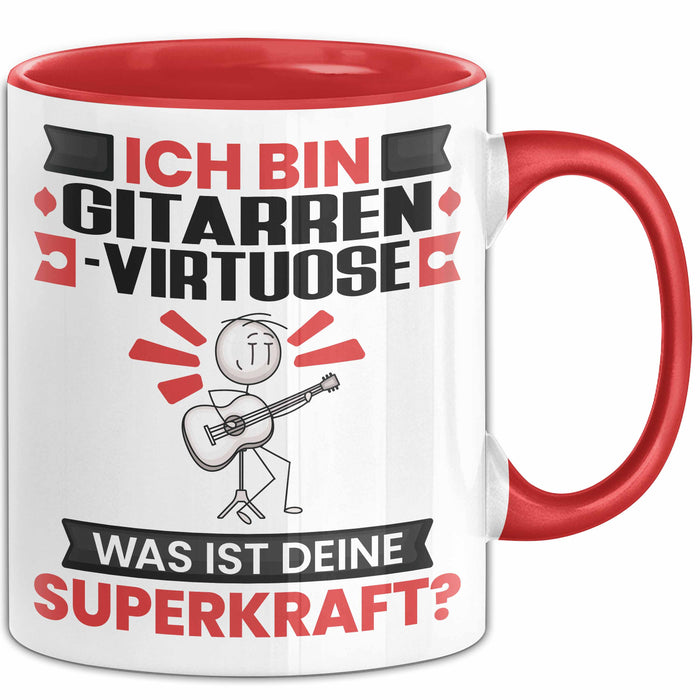 Gitarrenvirtuose Tasse Geschenk für Gitarrenvirtuose Geburtstag Lustiger Spruch Kaffee-Becher Was Ist Deine Superkraft Rot Trendation