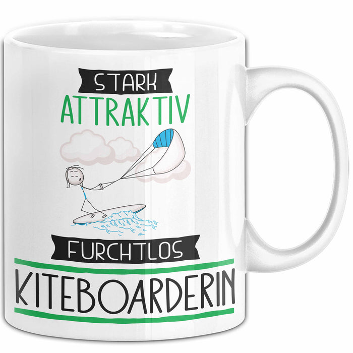 Kiteboarderin Tasse Geschenk Becher Stark Attraktiv Furchtlos Kiteboarderin Lustige Geschenkidee Weiß Trendation