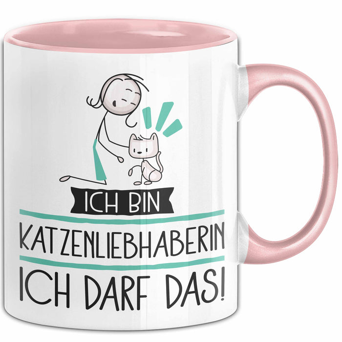 Geschenk für Katzenliebhaberin Tasse Lustige Geschenkidee Geburtstag Ich Bin Katzenliebhaberin Ich Darf Das Rosa Trendation