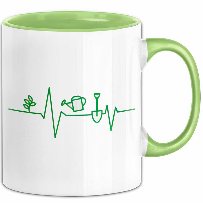 Garten Pflanzen Gärtner Herzschlag Tasse Geschenk Lustige Geschenkidee Spruch Grün Trendation