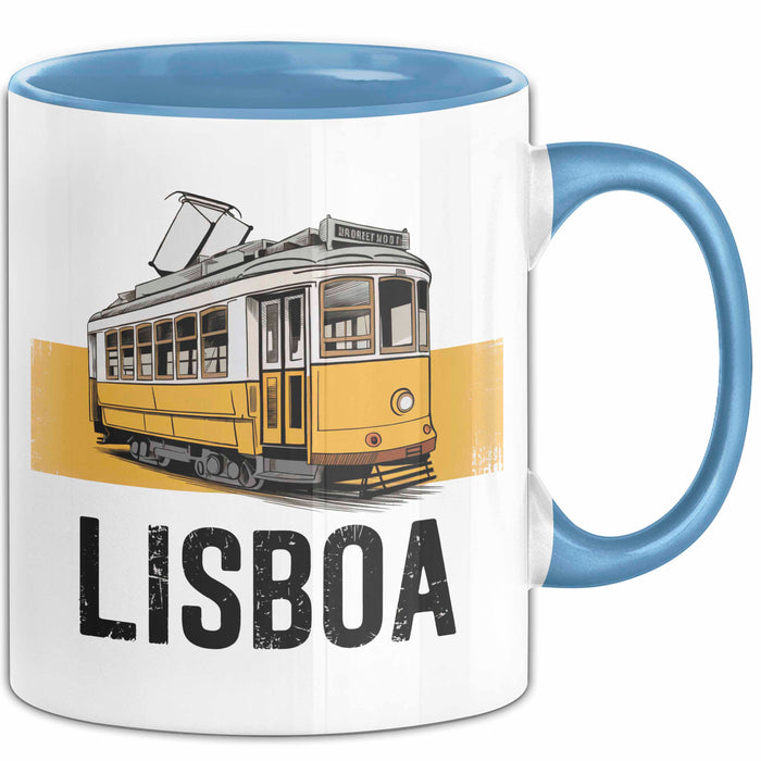 Lissabon Portugal Tasse Geschenk Lustige Geschenkidee Spruch Seilbahn Reise Straßenbahn Blau Trendation