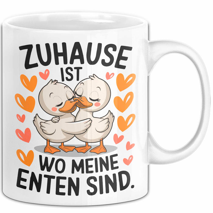 Ente Tier Tasse Geschenk Lustige Geschenkidee Spruch Zuhause Ist Wo Meine Enten Sind Weiß Trendation