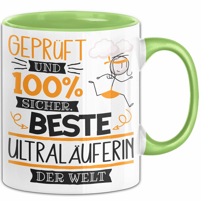 Beste Ultraläuferin Der Welt Tasse Geschenk für Eine Ultraläuferin Geprüft Und Sicher Geschenkidee Geburtstag Weihnachten Grün Trendation