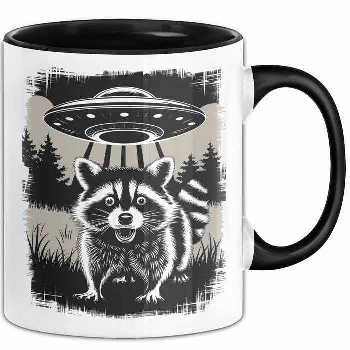 Waschbär Tierliebhaber UFO Alien Tasse Geschenk Lustige Geschenkidee Spruch Schwarz Trendation