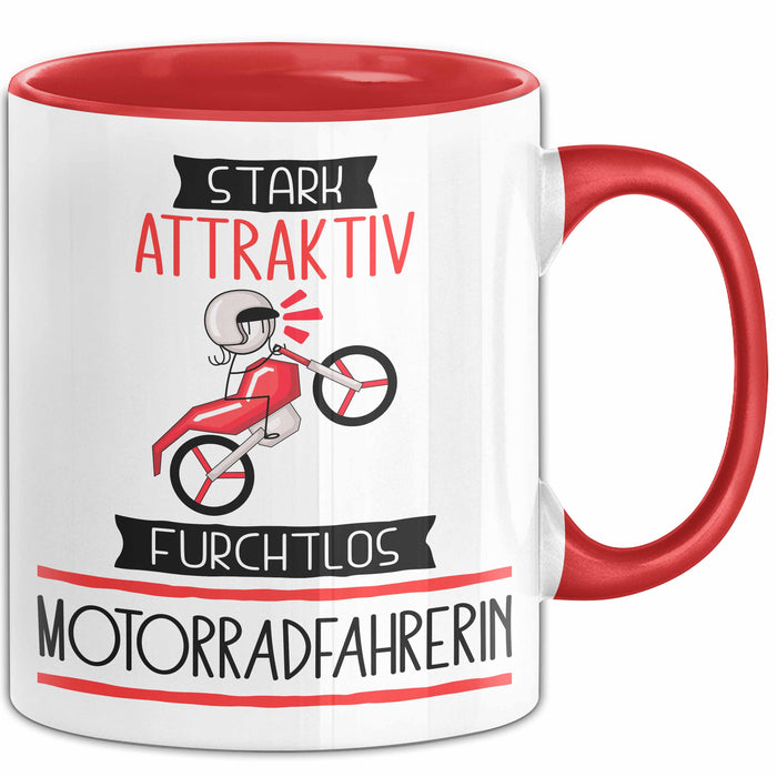 Motorradfahrerin Tasse Geschenk Becher Stark Attraktiv Furchtlos Motorradfahrerin Lustige Geschenkidee Rot Trendation
