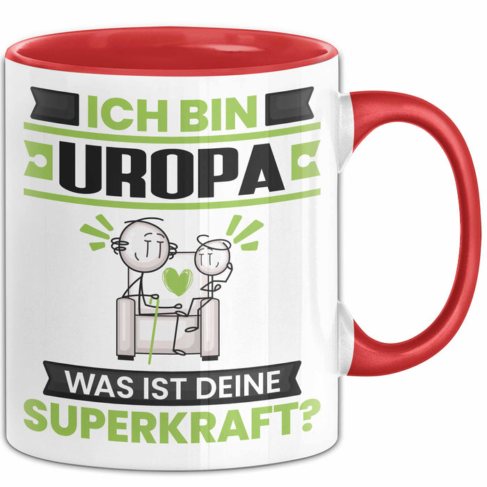 Uropa Tasse Geschenk für Uropa Geburtstag Lustiger Spruch Kaffee-Becher Was Ist Deine Superkraft Rot Trendation