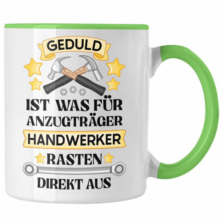 Trendation - Handwerker Tasse mit Spruch Geschenke für Handwerk Kaffeebecher KFZ Mechaniker Mechatroniker Grün Trendation