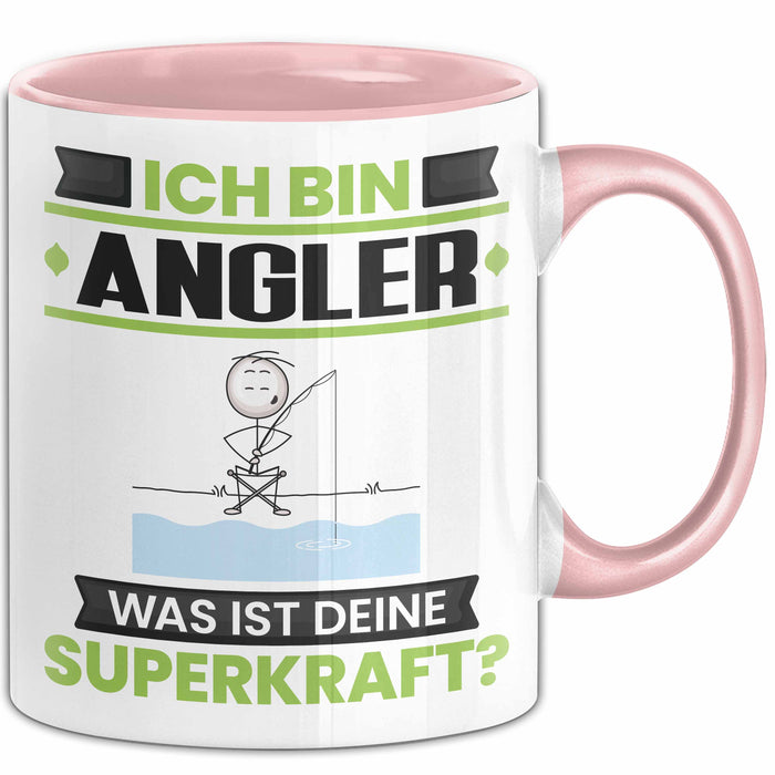 Angler Tasse Geschenk für Angler Geburtstag Lustiger Spruch Kaffee-Becher Was Ist Deine Superkraft Rosa Trendation