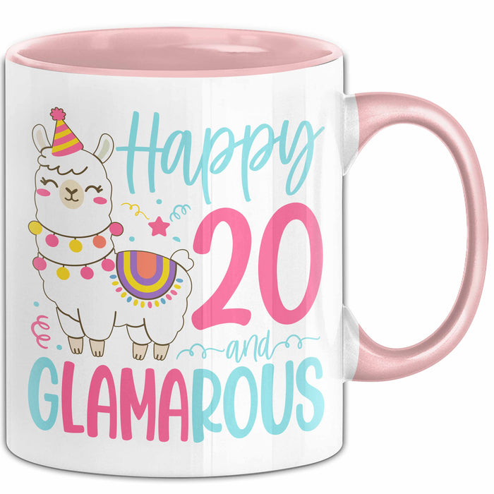 20er Geburtstag Tasse Geschenk Happy 20 And Glamarous Llama Alpaka Liebhaber Geschenkidee zum Geburtstag Rosa Trendation