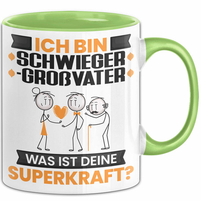 Schwiegergroßvater Tasse Geschenk für Schwiegergroßvater Geburtstag Lustiger Spruch Kaffee-Becher Was Ist Deine Superkraft Grün Trendation