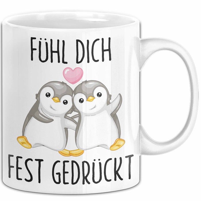 Mut Witzige Tasse Geschenk Zwei Pinguine Herz Süßes Design Mutig Weiß Trendation