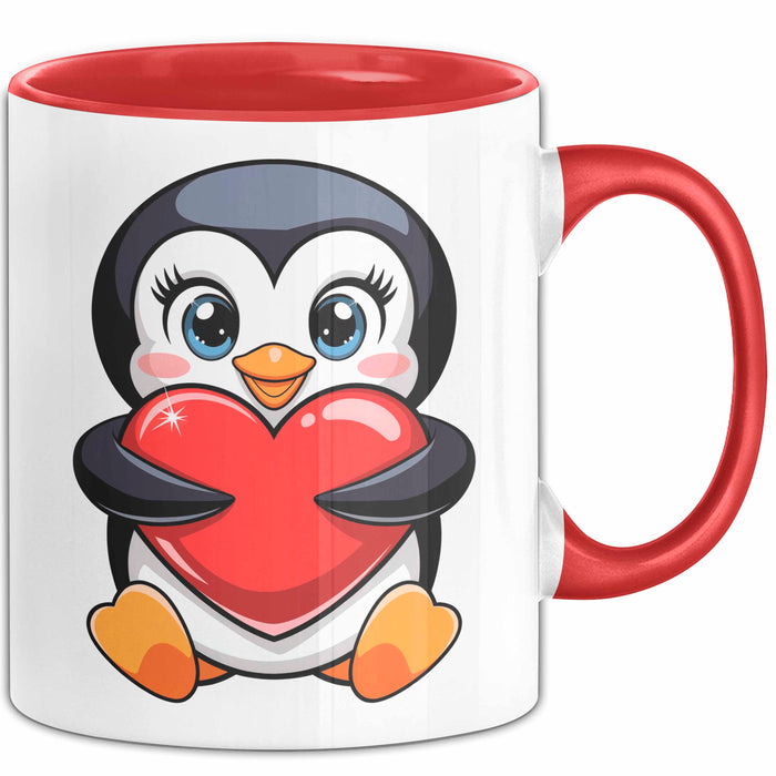 Pinguin Herz Tasse Geschenk Lustige Geschenkidee Spruch Rot Trendation